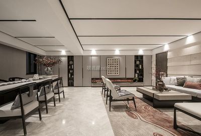 新中式風(fēng)格新房別墅客廳餐廳裝潢設(shè)計(jì)